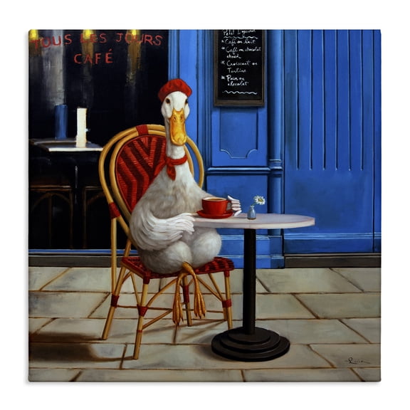 Stupell Industries Trendy Duck at Cafe Animals Painting Wrapped Canvas Canvas Art Print Wall Art, 17 x 17
