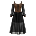 thumbnail image 2 of JOANKDMI Women's Gothic Midi Dress Elegant Vampire Costume Cold Shoulder Sheer Long Sleeve Lace-up Corset for Roleplay Halloween Party Outfit Chic, S-3XL, 2 of 8