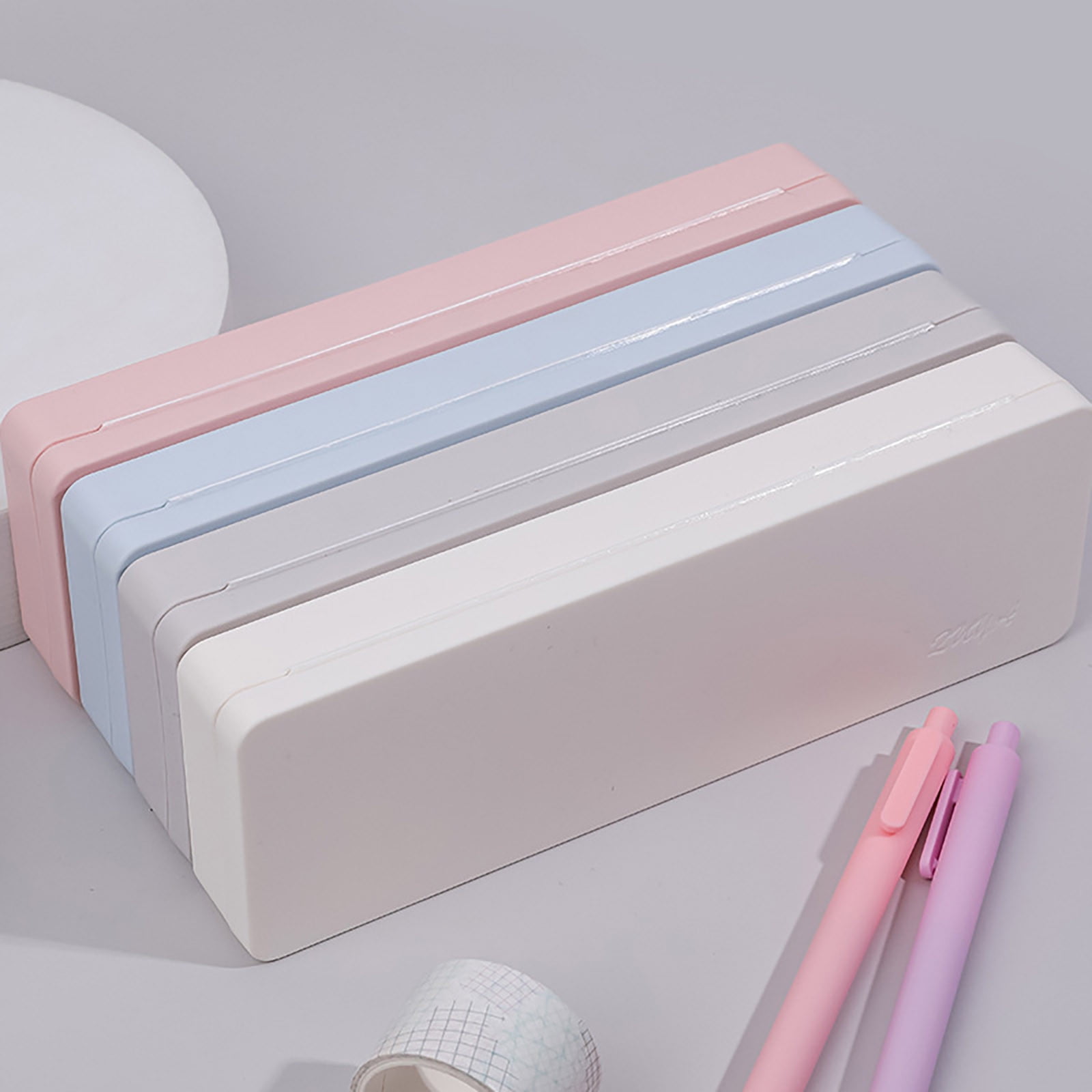 Plastic Pencil Case Transparent Plastic Stationery Case Frosted Clear Pencil Box with Hinged Lid Small Pencil Box Plain White Pencil Case Storage Box for Students Office Supplies