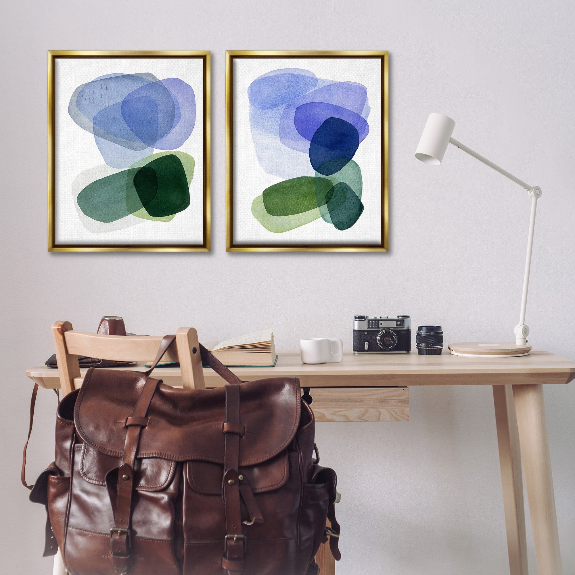 Stupell Industries Minimal Oblong Shapes Abstract Painting Gold Floater Framed Canvas Art Print Wall Art, 25 x 31, Set of 2