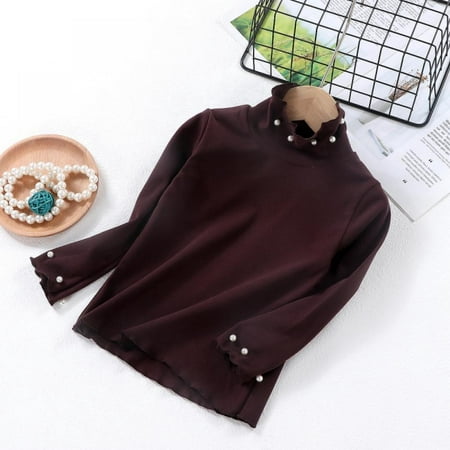 

Baby Girls High Collar Pearl Bottoming Shirts Cotton Kids Casual Long Sleeve T-shirt Tee Tops Solid Spring Autumn Sweatshirts