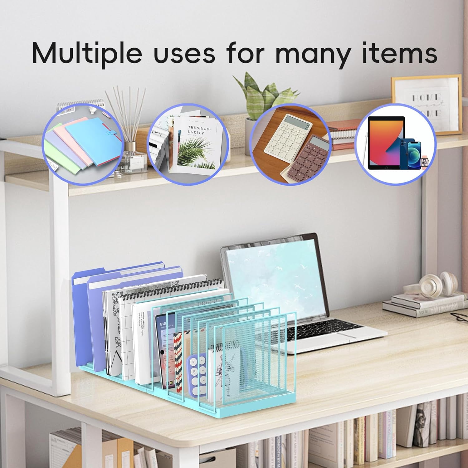 INTIGE Desktop File Sorter, Vertical File Folder, Mail Sorter Organizer, Metal Desktop Paper Folder Organizer