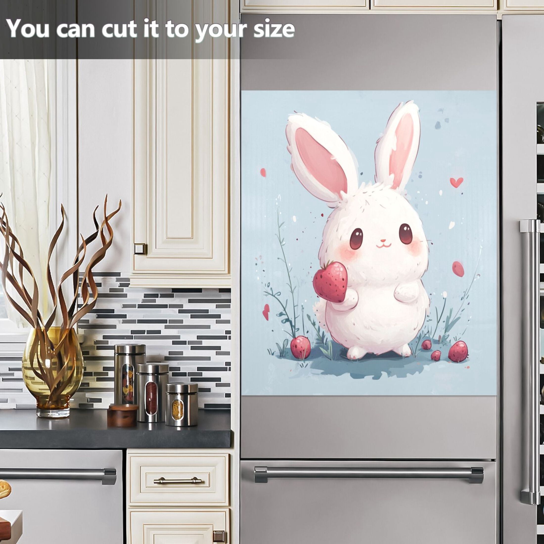 Dishwasher Magnetic Sticker 23x26 Inch Refrigerator Magnetic Sticker Washing Machine Magnetic Sticker Kitchen Panel Magnetic Sticker Home Decor Super Lovely Strawberry Rabbit