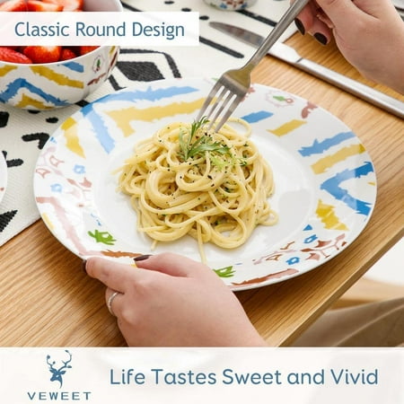

VEWEET Series Audrie 16-Piece Porcelain Dinnerware Set with Patterned Floral Boho Dinner Set for 4 Including Dinner Plates Dessert Plates Cereal Bowls Mug Microwave & Dishwashe