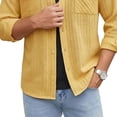 thumbnail image 5 of DPTALR Men's Casual Solid Color Turndown Collar Long Sleeve Shirt with Pockets,Yellow,Big and Tall Men M, 5 of 6