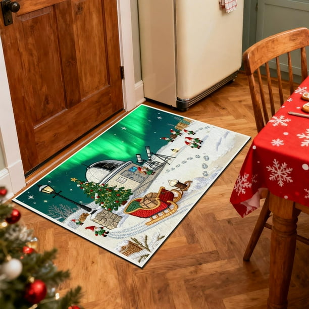 Seyotauo Christmas Decor 3D Stereoscopic Embroidery Carpet - 24 x16 inch Polyester Xmas Decor Indoor Outdoor, Absorbent Nonslip Dirt Proof Washable Foot Mat for Entryway Kitchen Bathroom Porch Patio