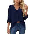 thumbnail image 2 of Blusa de gasa con mangas enrollables, blusa de gasa con mangas enrollables para mujer, camisa de gasa plisada con tecnología avanzada, 2 of 6