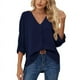 thumbnail image 2 of Camisa de gasa plisada, blusa de gasa de color puro con mangas enrolladas para mujer, blusa informal con cuello en V, diseño exquisito, 2 of 6