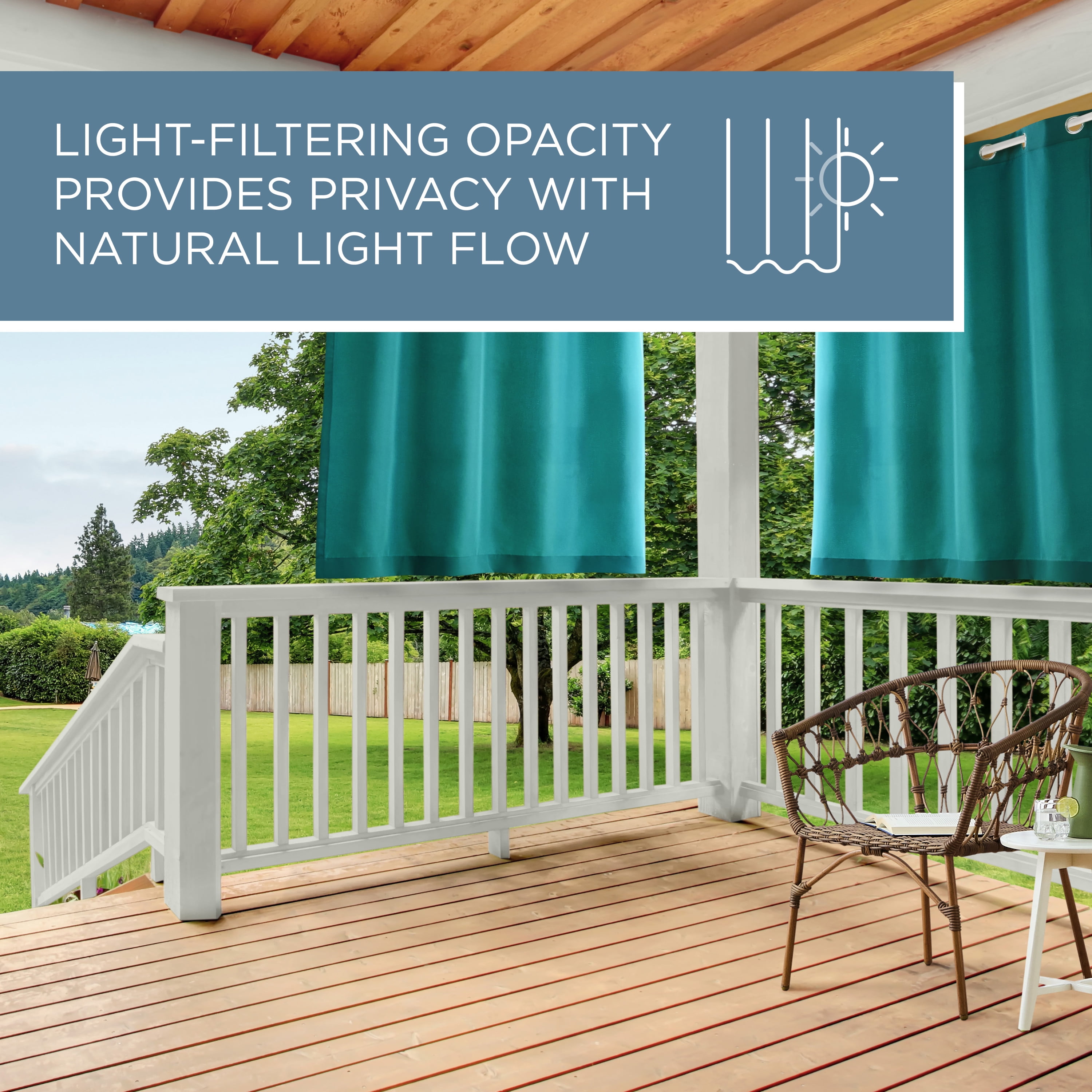 TOWN & COUNTRY BASICS Cabana Solid Heavyweight Indoor Outdoor Curtains, Light Filtering Opacity with Grommet Top, Water Repellent, 2-Pack Set, 54"x63", Dark Teal
