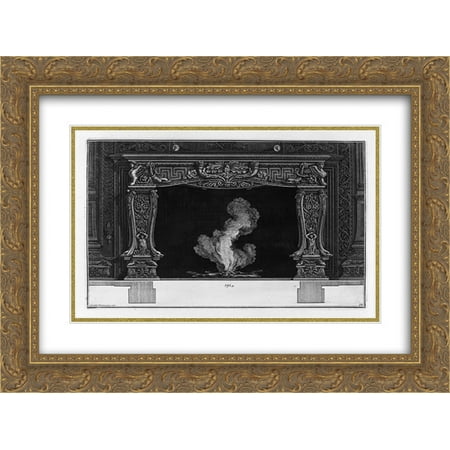 - Giovanni Battista Piranesi 2x Matted 24x20 Gold Ornate Framed Art Print 'Fireplace on the frieze of acanthus leaf between two horns, dolphins and sphinxes'