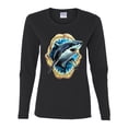 thumbnail image 2 of Ocean Shark Big Mouth Womens Graphic Long Sleeve T-Shirt, Black, Small, 2 of 3