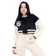 thumbnail image 1 of Chamarra Para Mujer Bomber Varsity Mangas Pu Quarry Color Negro, 1 of 4