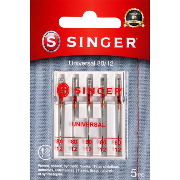 SINGER Size 80/12 Universal Regular Point Sewing Machine Needles - 5 Count