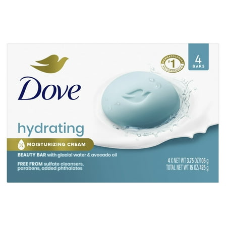 Dove Beauty Bar Women's Bath Soap Hydrating, 3.75 oz 4 Bars
