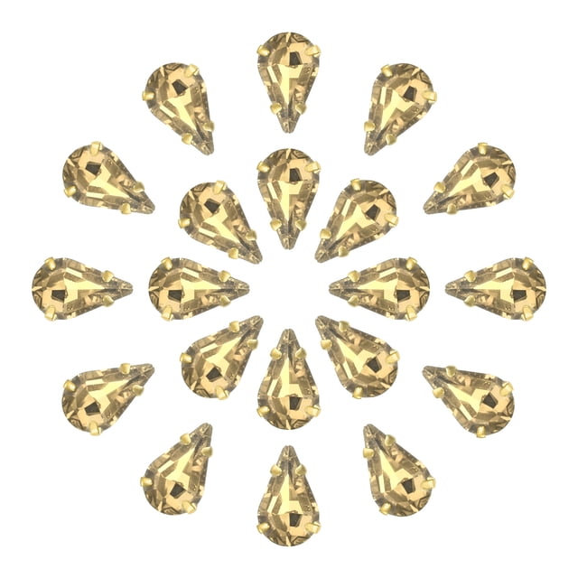 Unique Bargains 20Pack Teardrop Sew on Rhinestone - 8x5mm Glass Teardrop Crystal Rhinestones in Gold Prong Setting (Coffee)