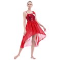 thumbnail image 6 of IBTOM CASTLE Women Sequin Lyrical Dance Dress Adult Contemporary High Low Tulle Chiffon Skirt Praise Dancewear S Red, 6 of 8