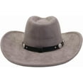 thumbnail image 5 of Women Men Big Wide Brim Western Cowboy Hats Belt Buckle Suede Large Fedora Hat, 5 of 6