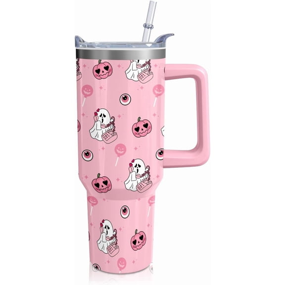 40OZ Halloween Ghostface Tumbler with Handle and Straw Spooky Ghosts Travel Coffee Mug Stainless Steel Insulated Cup, Holiday Gifts for Women Girls