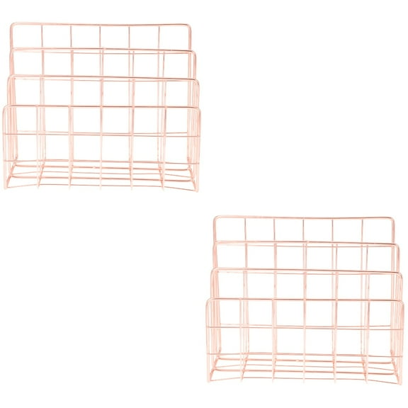 MERRYHAPY Rose Gold Metal Mail Sorter 2Pcs - Iron File Rack for Desk Organization
