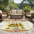 thumbnail image 5 of Sunflower Vintage 5ft Round Rug, Farmhouse Floral Botanical Brown Wooden Non-Skid Rubber Backing Large Area Rugs - Living Room Bedroom Home Office, Indoor Floor Mat Carpets Washable Rug, 5 of 9