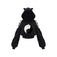thumbnail image 3 of Aunavey Womens Cat Ear Pullover Hoodie Crop Top Gothic Cold Shoulder Lace Up Long Sleeve Sweatshirt, 3 of 5