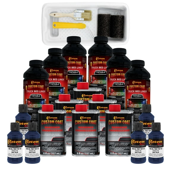 Custom Coat 35048 Navy Blue Urethane Roll-On, Brush-On or Spray-On Truck Bed Liner, 1.5 Gallon Kit with Roller Applicator Kit