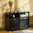 thumbnail image 2 of HOMCOM Buffet, Armoire de Bar à Café, Armoire de Cuisine avec Tiroirs de Rangement, Grand Plateau et Design Latéral Croisé, Noir, 2 of 10