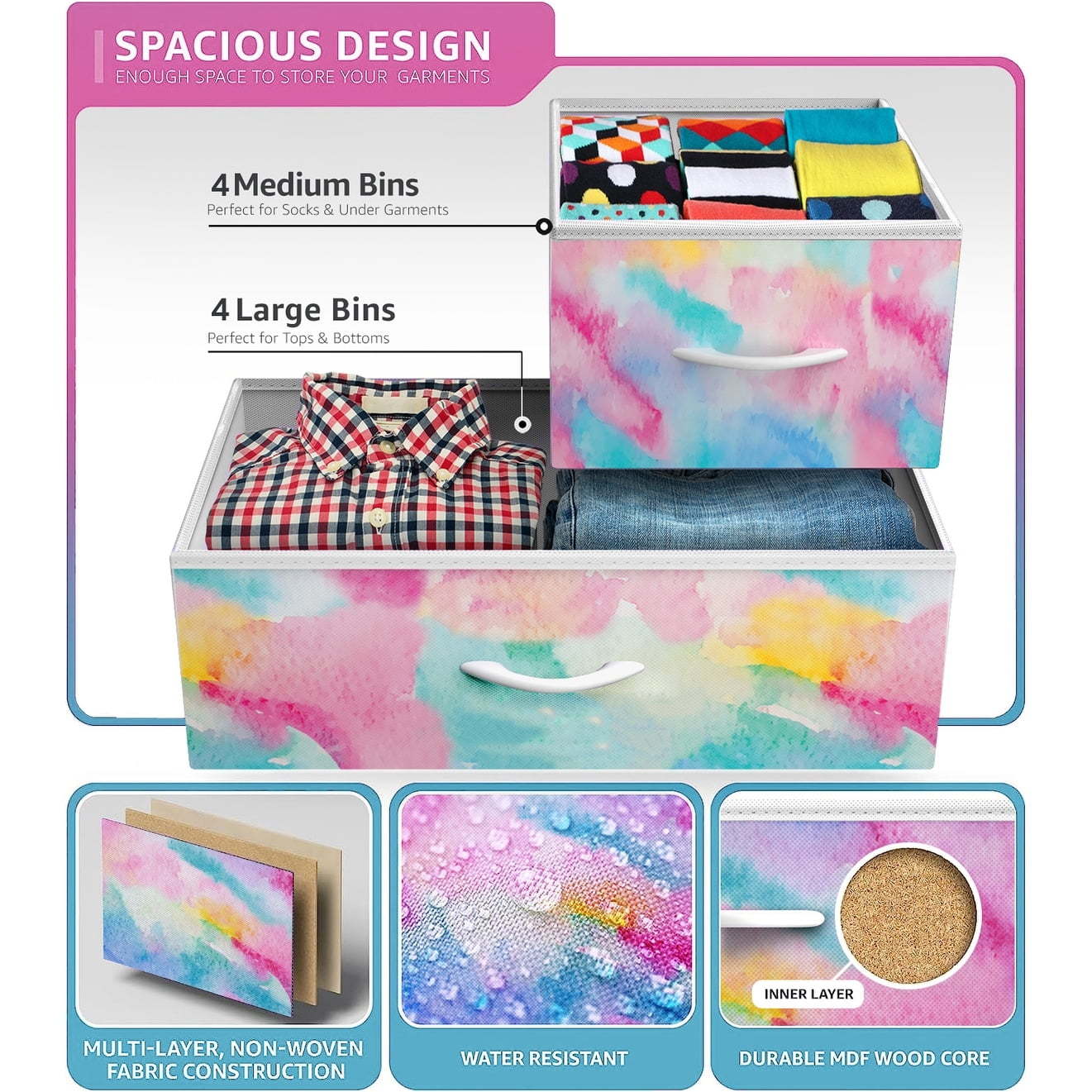 Sorbus Dresser w/ 8 Drawers Furniture Storage & Night Stand Table for Bedroom Tie-Dye Turquoise