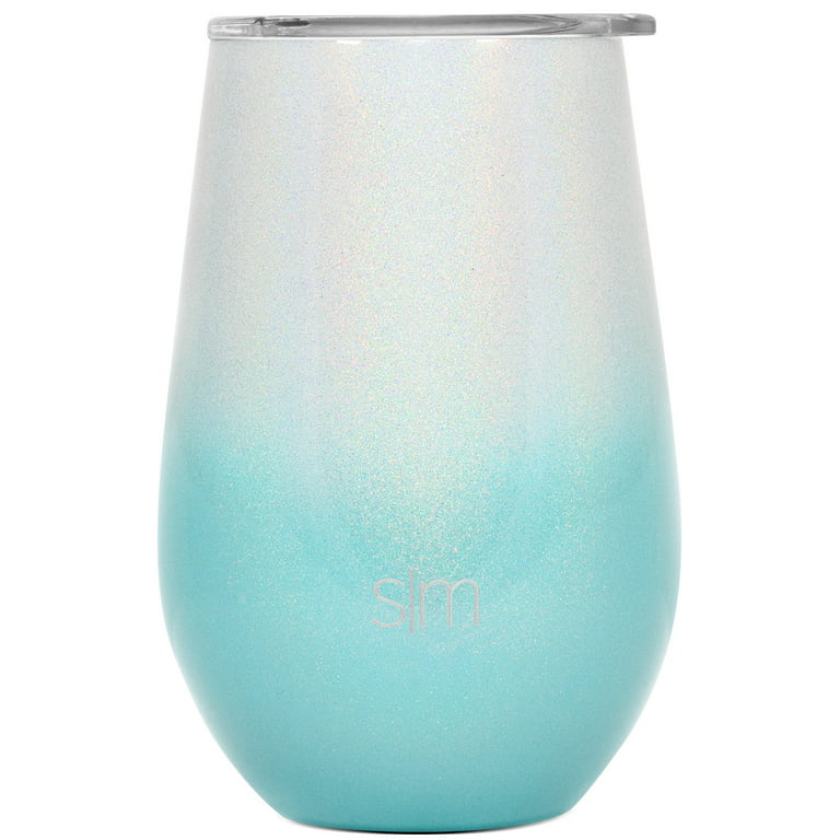 Simple Modern Spirit 12oz Wine Tumbler Glass with Lid - Vacuum Coffee Mug  Stemless Cup 18/8 Stainless Steel Shimmer: Diamond Turquoise 