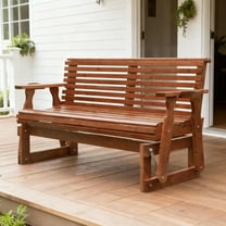 YTGLEN Patio Rocking Glider Bench, Wooden Outdoor Furniture with Cup Holders for Backyard, Garden, Porch, Cedar