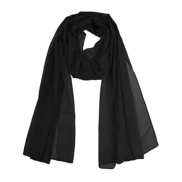 INSPIRAR CHIC Bufanda de Chiffon Sólido para Mujeres, Ligera, Suave, Transparente, Larga, Envoltura para la Cabeza, Chal, Bufandas Negras 68.9x27.6 pulgadas