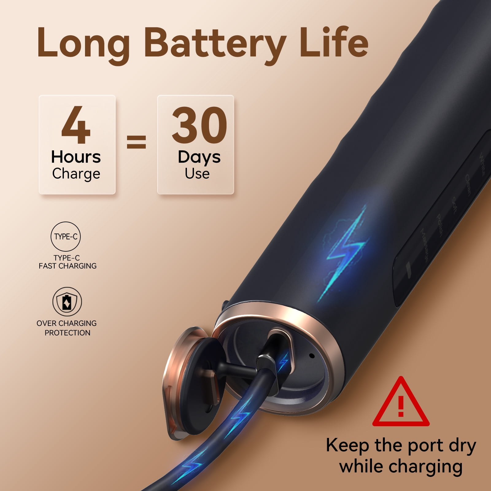 SEAGO SG-2603 Rotating 5 Cleaning Modes Electric Toothbrush with 8 Brush Heads, Black