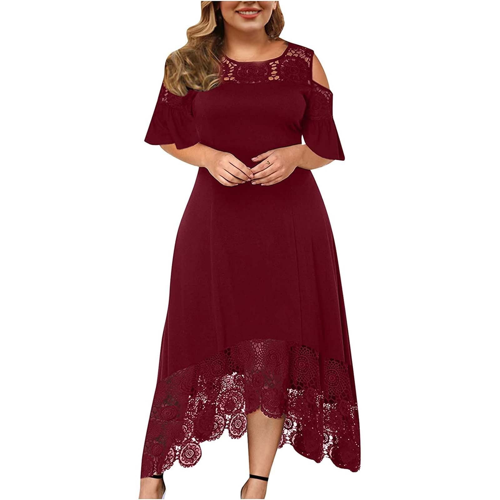 Plus Size Women Lace Dresses Evening Party Slim Sexy Dress Solid Cold ...