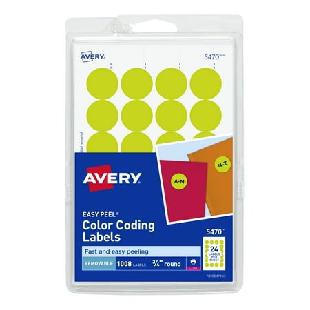 Avery Round Color-Coding Labels 3/4 in, Neon Yellow, 1008/Pack - AVE05470
