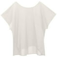 thumbnail image 1 of Camiseta de mujer de color liso con cuello redondo y bolsillo de lino: prenda informal de manga corta y corte holgado, mezcla de lino suave, versátil para llevar en casa y a diario., 1 of 6