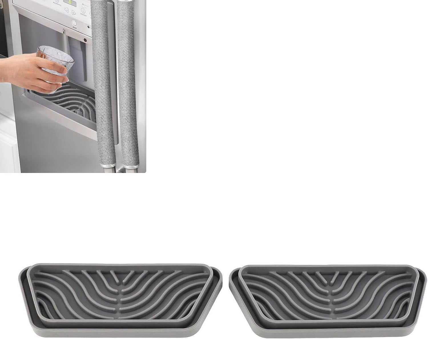 JJEAN-2Pcs Refrigerator Water Drip Tray Catcher Trapezoidal Silicone Refrigerator Drip Tray Catcher for GE for Samsung (Grey)