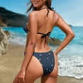 thumbnail image 5 of COEQINE Women's Halter String Bikini Padded Top Removable Pad Allover Print High Cut Bottoms Bikini Set White Fish Dark Blue 2 Piece Cheeky Sexy Beachwear for Summer, M, 5 of 7
