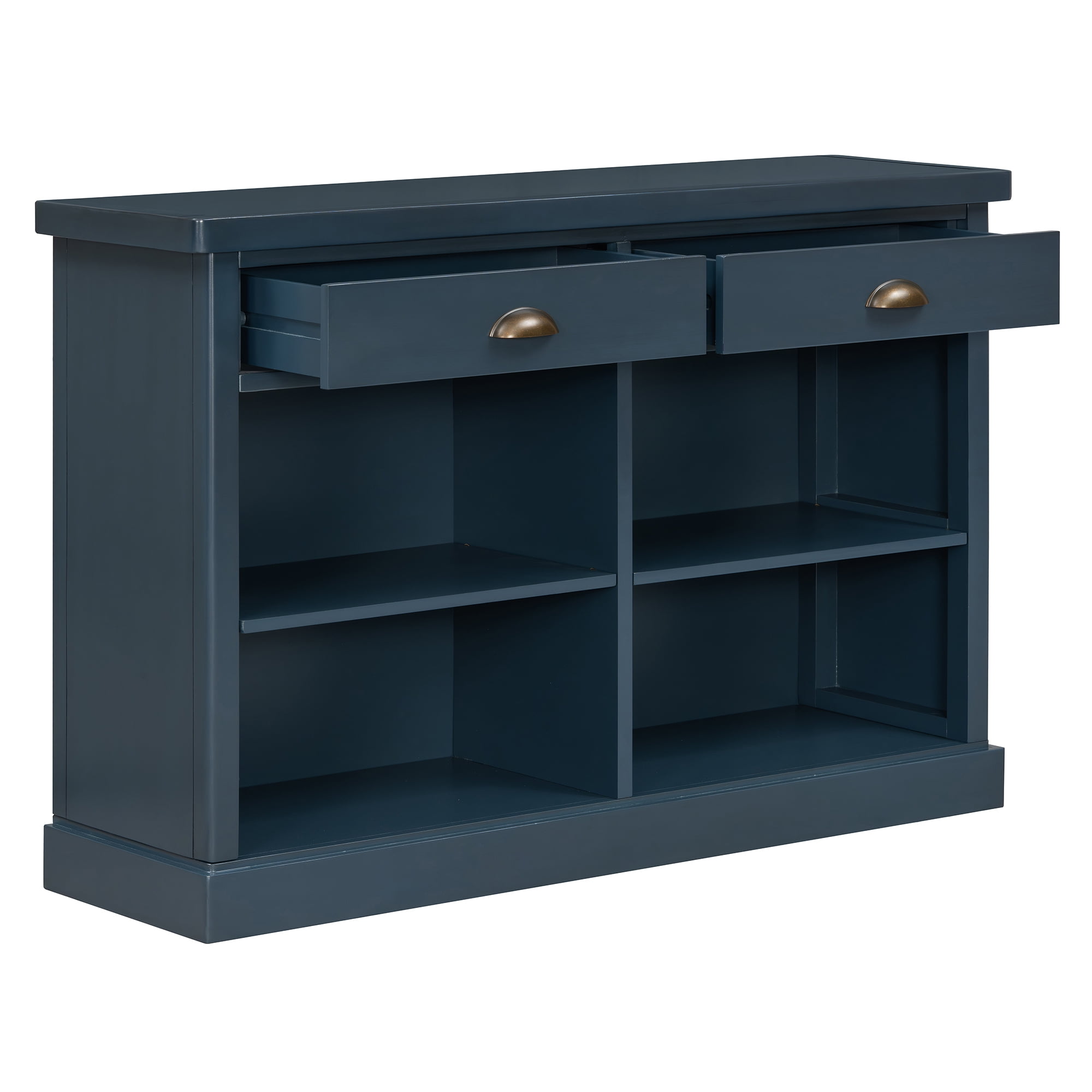 Euroco 47" Long Console Table, Wood Narrow Sofa Table with Open Storage Shelves & 2 Drawers,Entryway Table Accent Table for Living Room, Hallway,Navy