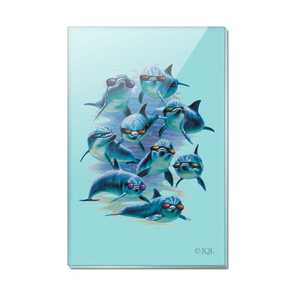 Funny Dolphins in Sunglasses Diving Rectangle Acrylic Fridge Refrigerator Magnet