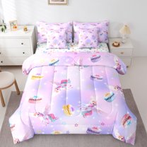 Manfei Kawaii Unicorn 7-Piece Bedding Comforter Set,Magic Animal King Bedding Sets,Sweet Dessert Macaron Bed Sheets For Girl Kids,Breathable Home Decor Reversible
