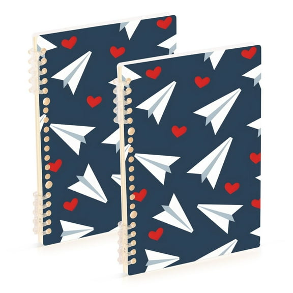 Paper Planes Hearts Ring Binder Notebook Journey Note Diary College Ruled Spiral Notebook Study Loose Leaf Paper A5 60 Pages