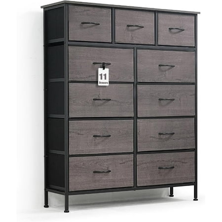 CAPHAUS Drawer Storage Tower w/ 11 Fabric Bins Office Drawer Sorting Unit Chest of Drawers Organizer w/ P2 Board Top & Fabric Bins Organizer Unit for Multi-purpose Hallway Office Grey Oak