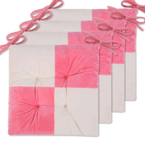 WONDER MIRACLE 4 Pack Seat Cushion/Chair Cushion Pads for Dining Chairs, Office Chair, Car, Floor, Outdoor, Patio?Machine Wash & Dryer Friendly (F-Mix Color 16"×16", Pink & White)