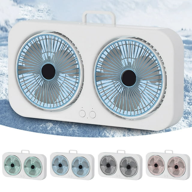 Klonfd USB Portable Fan With Heads – Wall & Desktop Use – Compact Rechargeable Hanging Fan For Home Or Outdoor – Versatile Bladeless Solution
