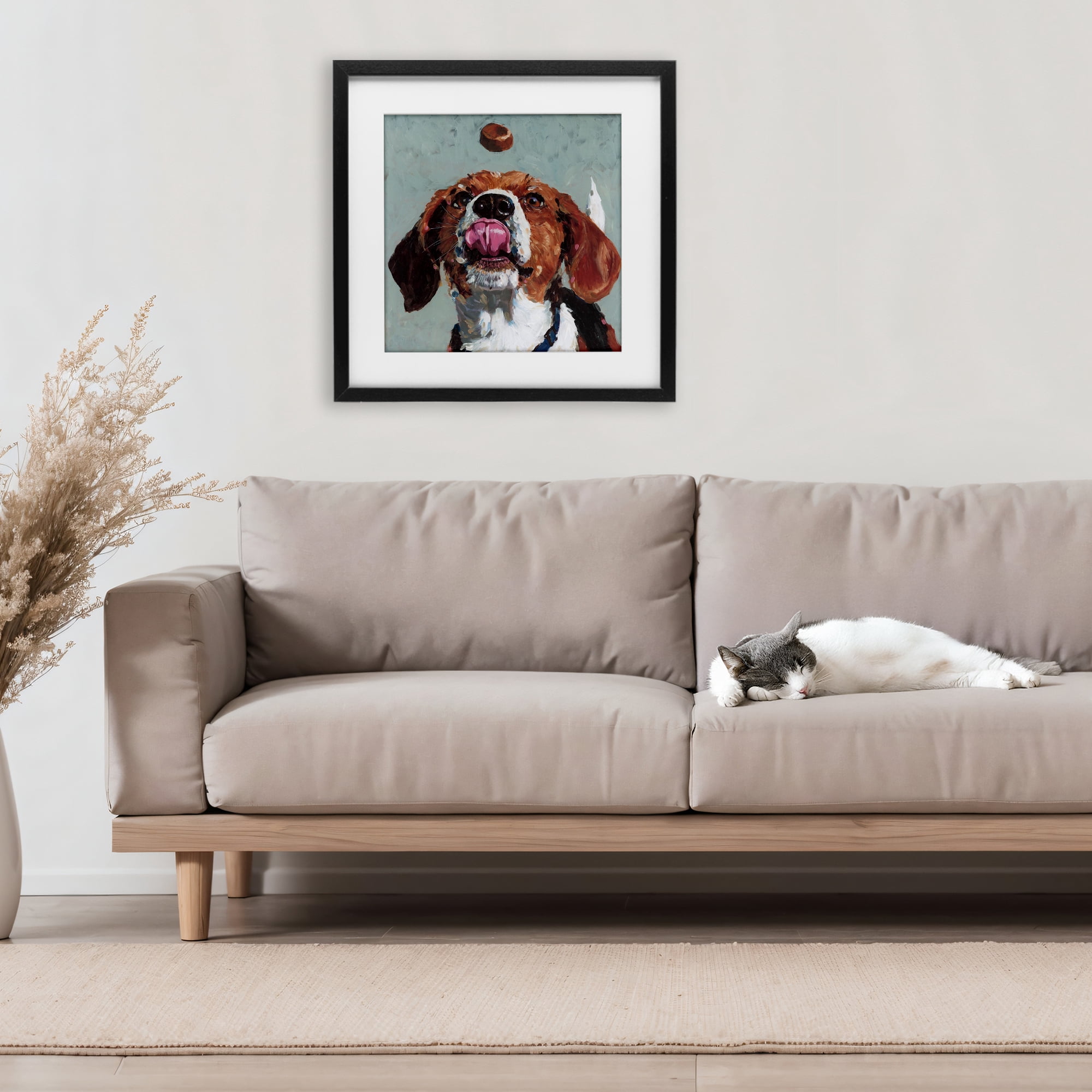 Stupell Industries Beagle Treat Excitement Black Framed Print Under Glass, design by Studio Bautista