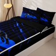 thumbnail image 3 of Erosebridal Blue Super Car Zipper Full Size Comforter Sets with Fitted Sheet and 2 Pillowcases,Sparkling Print Striped Zipper Bedding Set For Boys,Black Reversible,4-Piece, 3 of 7