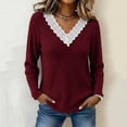 thumbnail image 2 of Long Sleeve Shirts for Women Lace V-Neck Soft Ribbed Knit Pullover Casual Fall Winter Shirt, 2 of 7