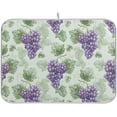 thumbnail image 1 of Grapes Purple Rustic Dish Drying Mat 16x18 Inch Microfiber Drying Pad with Green Leaves Country Fruits Design Highly Absorbent Reversible Medium Dish Draining Mat for Kitchen, 1 of 6