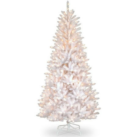 National Tree Pre-Lit 7-1/2' Dunhill Slim Iridescent Fir Hinged Artificial Christmas Tree with 600 Clear Lights