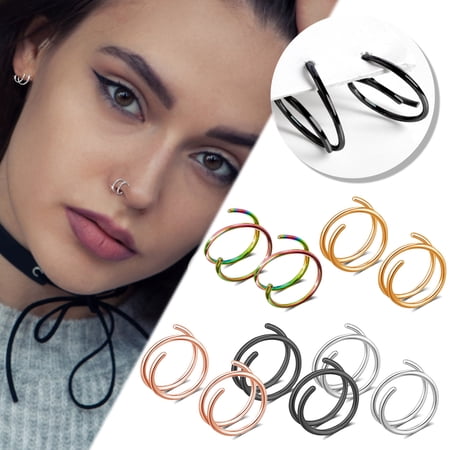 Double Nose Hoop Ring for Piercing, Spiral Stainless Steel Nose Ring for Women, 8mm Hoop Nostril Piercing Jewelry, Hypoallergenic Body Jewelry, 1 Pair